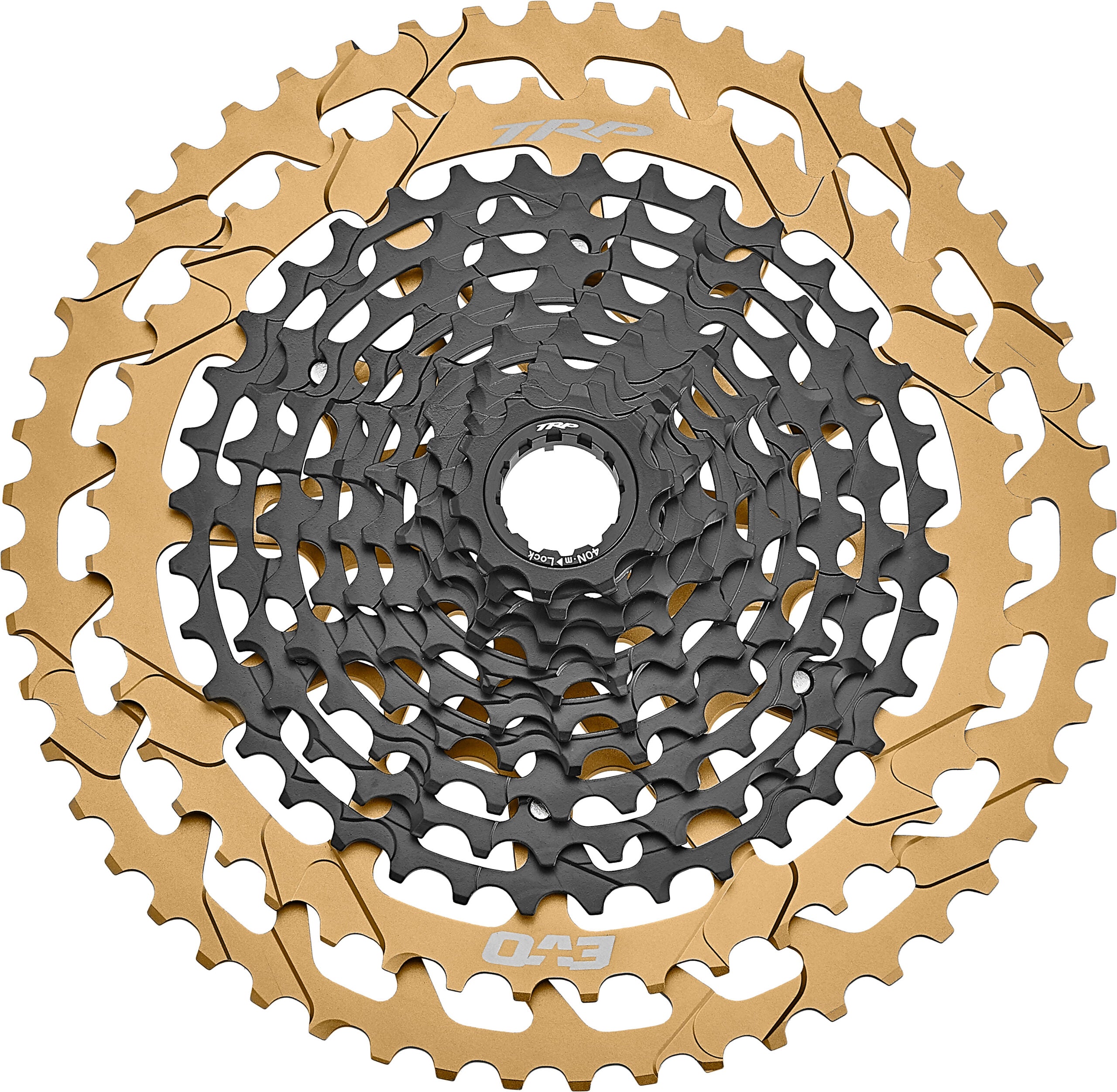 TRP EVO 12-speed cassette in gold finish for high-end drivetrains