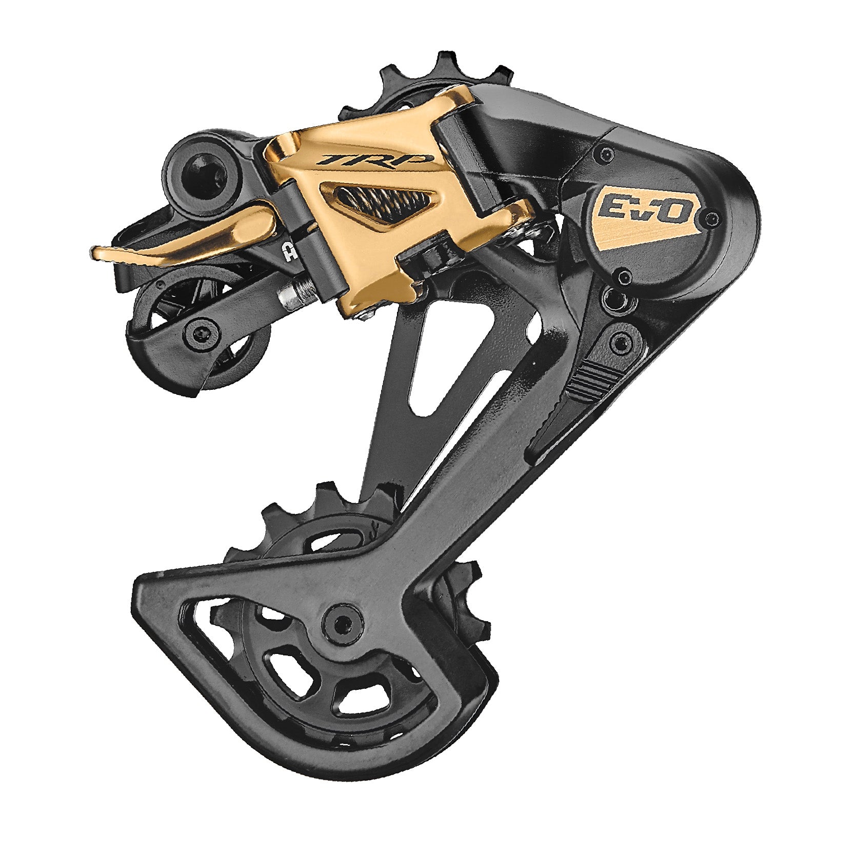 TRP EVO 12-speed rear derailleur with black and gold accents