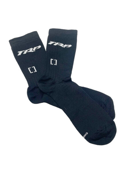 TRP classic black cycling socks with logo for road, mountain bike and gravel riding comfort