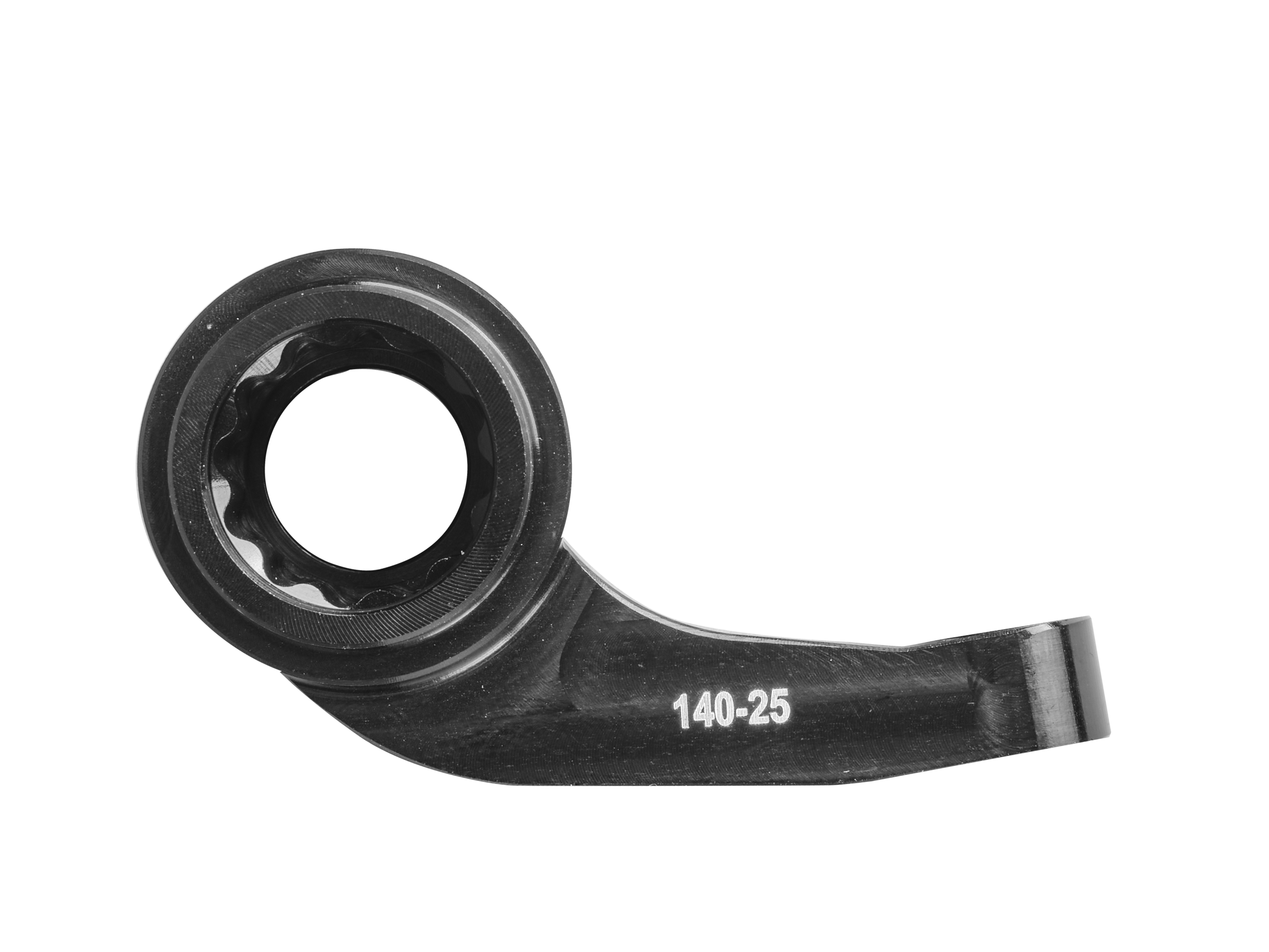 A black torque support arm for a bicycle's powershift hub.