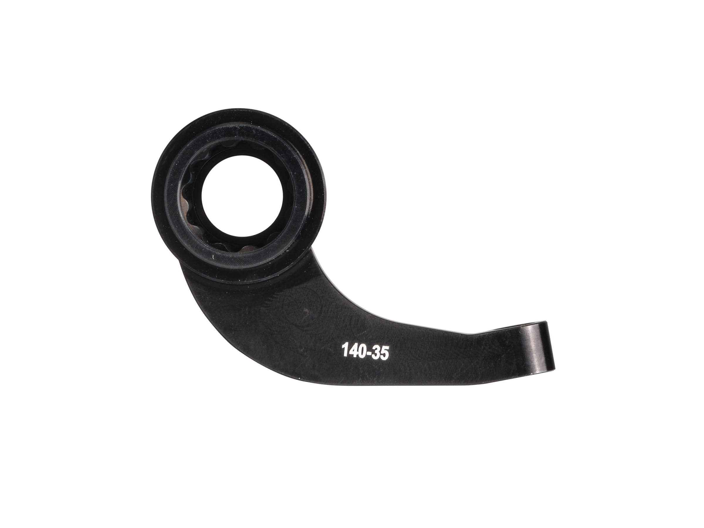 A black torque support arm for a bicycle's powershift hub.