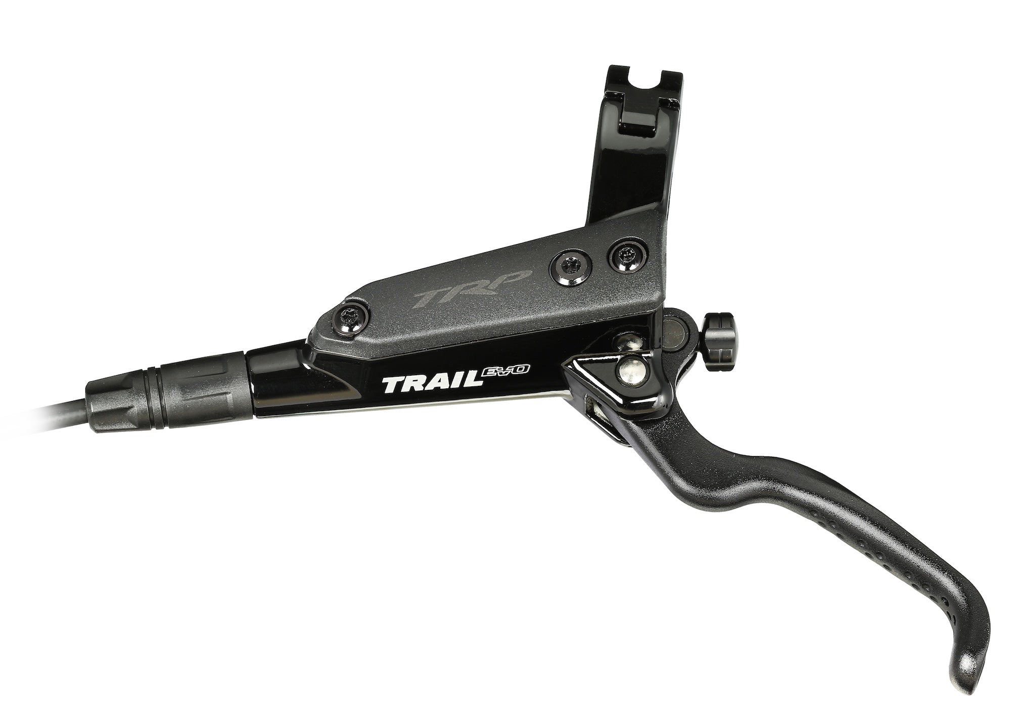 TRP Trail EVO brake lever showing ergonomic design for mountain bike control and comfort