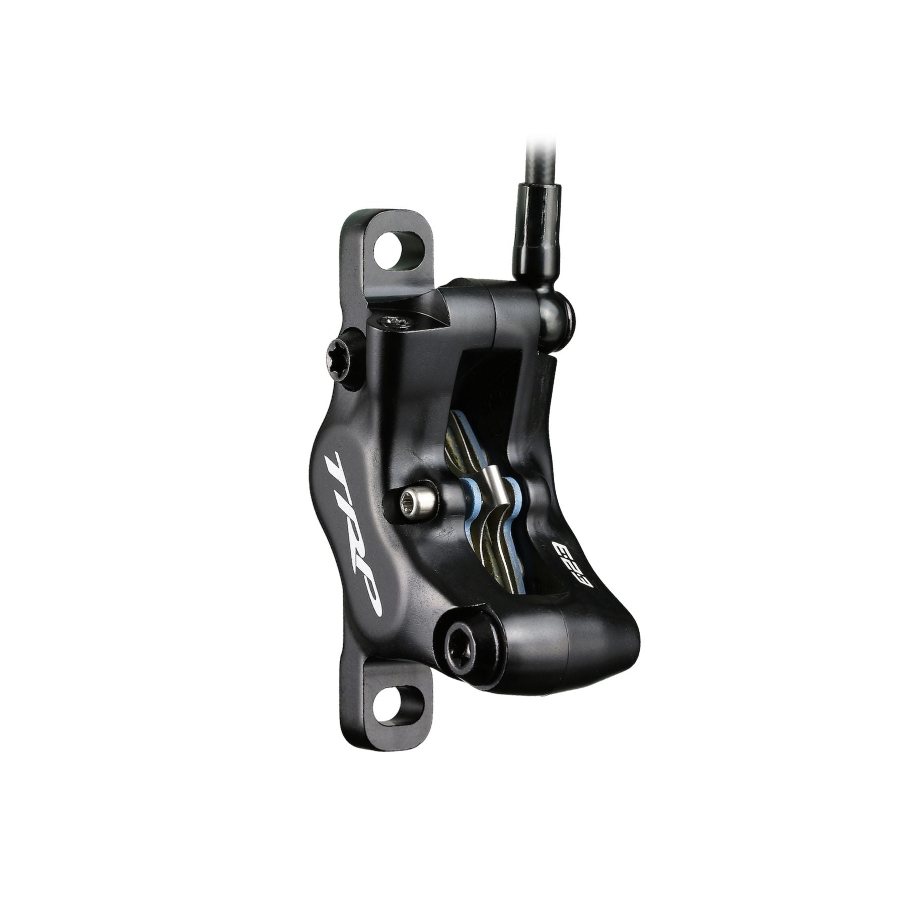 TRP mountain bike brake system graphic featuring hydraulic disc brake performance and reliability