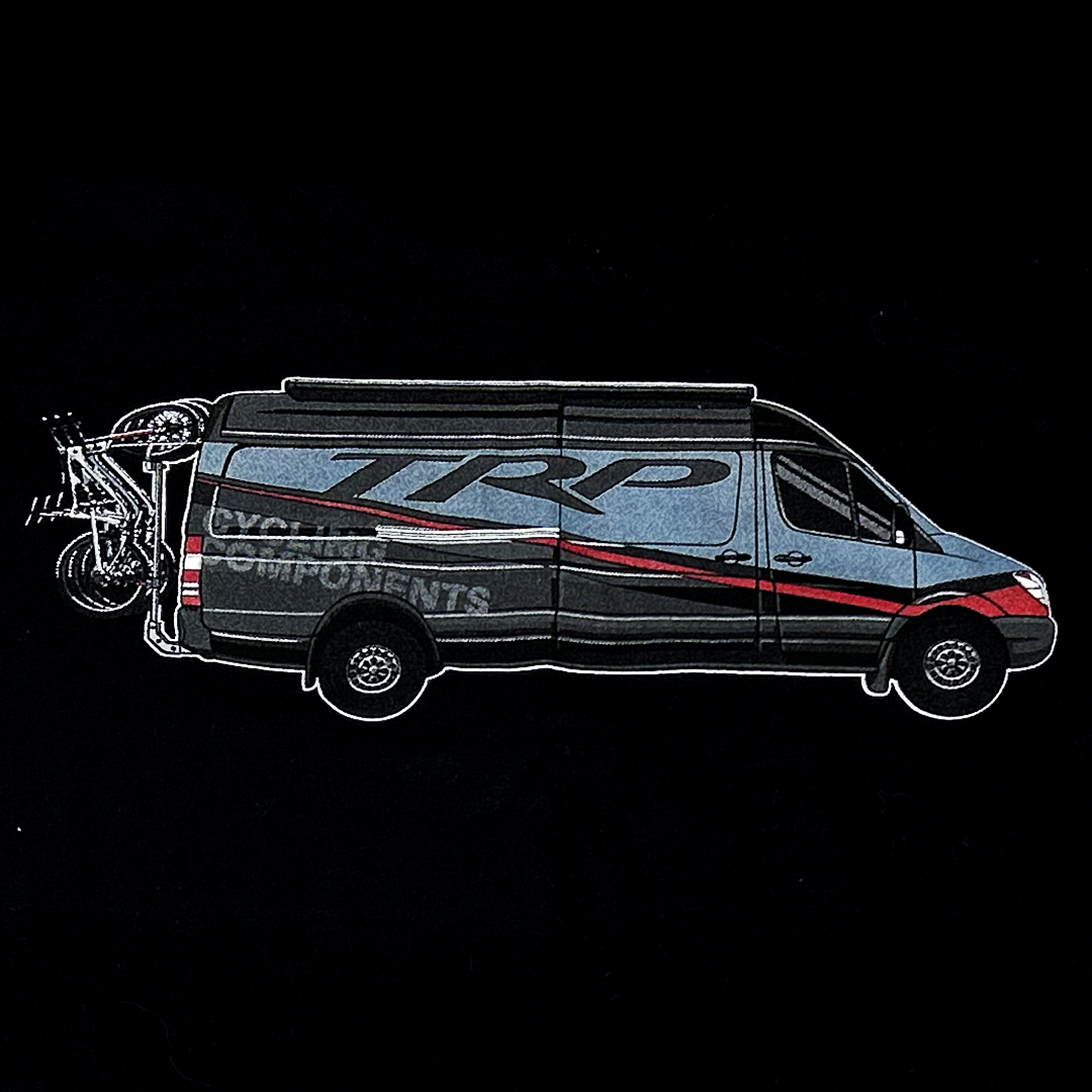 TRP Van2 t-shirt van graphic design for cycling adventure and mountain bike lifestyle apparel