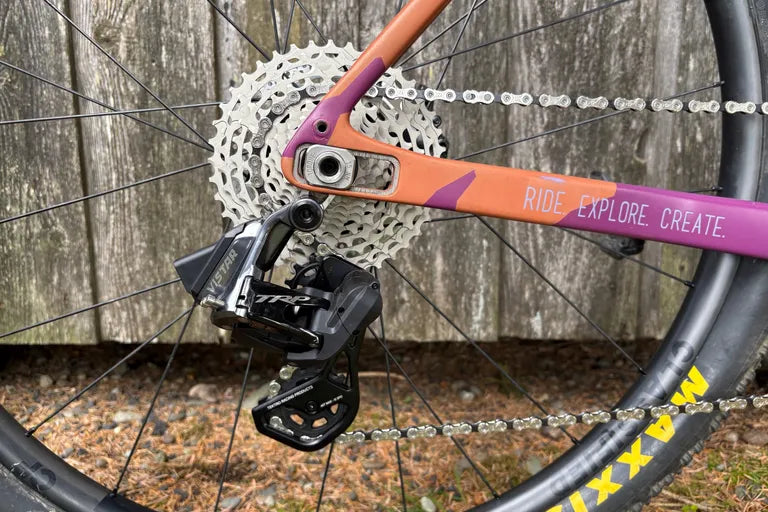 Close-up of a bicycle's TRP gear system.