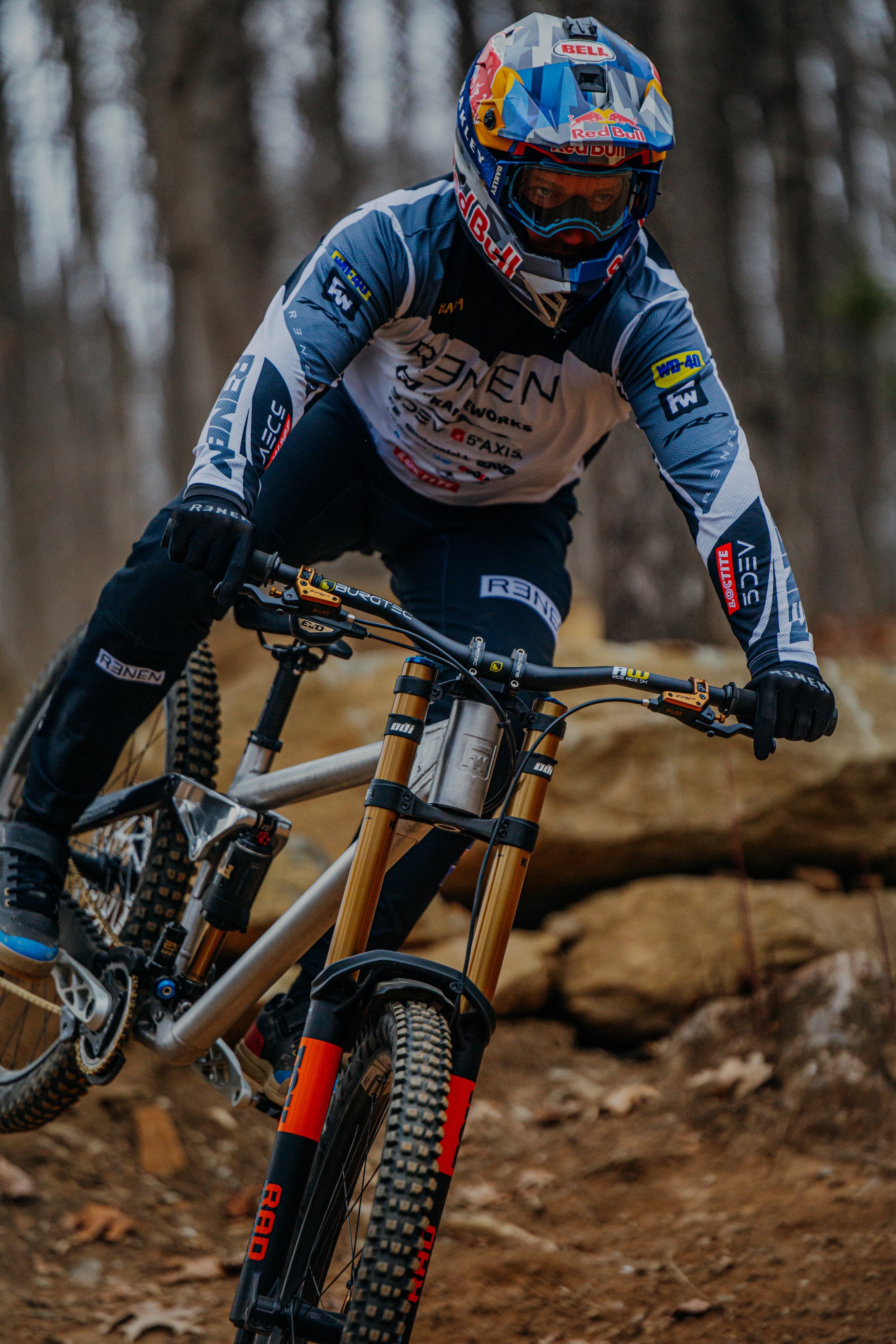 Biker in action on a mountain bike in a forest setting